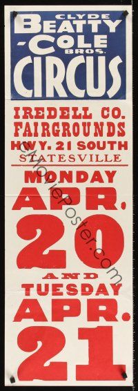 2x238 CLYDE BEATTY - COLE BROS CIRCUS circus poster '50s Statesville, North Carolina!
