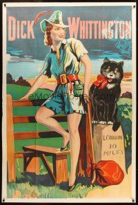 2x017 DICK WHITTINGTON stage play English 40x60 '30s cool stone litho of sexy female lead!