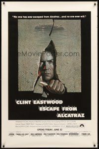 2x282 ESCAPE FROM ALCATRAZ half subway '79 cool artwork of Clint Eastwood busting out by Lettick!