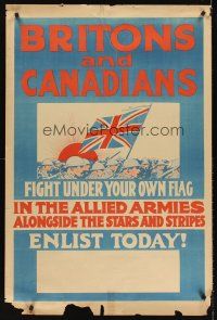 2x230 BRITONS & CANADIANS FIGHT UNDER YOUR OWN FLAG 28x42 WWI war poster '14 enlist today!