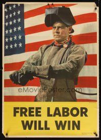 2x232 FREE LABOR WILL WIN 29x40 WWII war poster '42 American welder & U.S. flag by Anton Bruehl!
