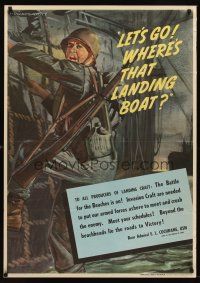 2x233 LET'S GO! WHERE'S THAT LANDING BOAT? 29x40 WWII war poster '44 Scott art of soldier!