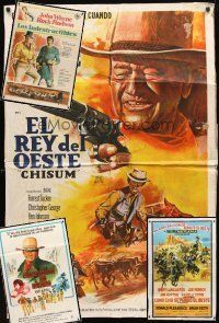 3a092 LOT OF 4 FOLDED SPANISH & ARGENTINEAN KRAFTBACKED POSTERS '60s-70s John Wayne & more!