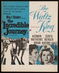 3a533 INCREDIBLE JOURNEY/WALTZ KING English program '63 great Walt Disney double-bill!