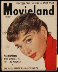3a389 MOVIELAND magazine September 1954 portrait of beautiful Audrey Hepburn starring in Sabrina!