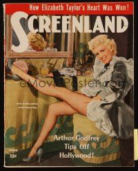 3a401 SCREENLAND magazine June 1950 portrait of sexy Betty Grable and her world famous legs!
