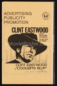 3a765 COOGAN'S BLUFF pressbook '68 Clint Eastwood in New York City, directed by Don Siegel!