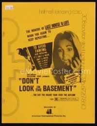 3a777 DON'T LOOK IN THE BASEMENT pressbook '73 the day the insane took over the asylum!