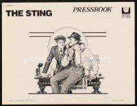 3a954 STING pressbook R77 best artwork of con men Paul Newman & Robert Redford by Richard Amsel!