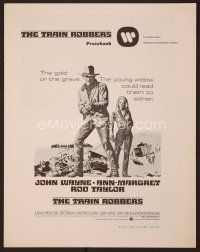 3a974 TRAIN ROBBERS pressbook '73 great full-length art of cowboy John Wayne & sexy Ann-Margret!