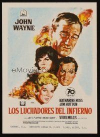 3a356 HELLFIGHTERS Spanish herald '69 John Wayne as fireman Red Adair, cool different Jano art!