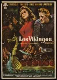 3a379 VIKINGS Spanish herald '58 different MCP art of Kirk Douglas, Tony Curtis & Janet Leigh!