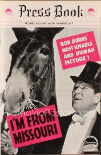 3a692 I'M FROM MISSOURI English pressbook '39 wacky Bob Burns in tuxedo & top hat by donkey!