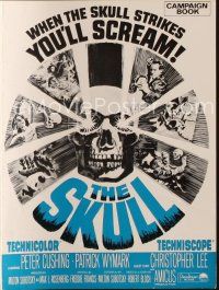 3a705 SKULL English pressbook '65 Peter Cushing, Christopher Lee, cool horror art of creepy skull!