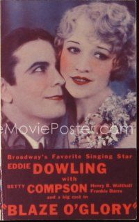 3a304 BLAZE O'GLORY herald '29 Broadway's Favorite Singing Star Eddie Dowling & Betty Compson!