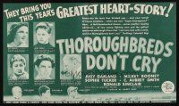 3a336 THOROUGHBREDS DON'T CRY herald '37 Judy Garland, Mickey Rooney, horse racing, different!