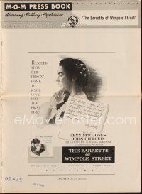 3a729 BARRETTS OF WIMPOLE STREET pressbook '57 art of pretty Jennifer Jones as Elizabeth Browning!