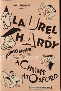 3a763 CHUMP AT OXFORD pressbook R46 great images of Laurel & Hardy in dunce caps & caps and gown!