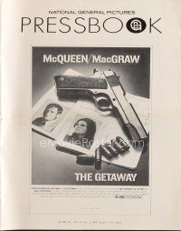 3a803 GETAWAY pressbook '72 Steve McQueen, Ali McGraw, Sam Peckinpah, cool gun & passports images!