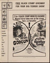 3a810 GORGON/CURSE OF THE MUMMY'S TOMB pressbook '64 biggest terror-show ever on the screen!