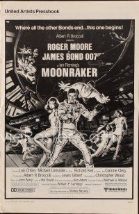 3a869 MOONRAKER pressbook '79 art of Roger Moore as James Bond & sexy space babes by Goozee!