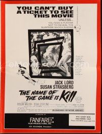 3a875 NAME OF THE GAME IS KILL pressbook '68 you must sign a pledge to see this movie!