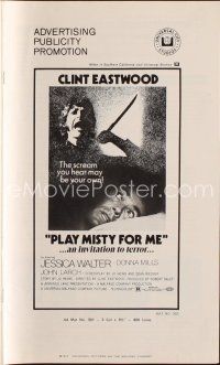 3a901 PLAY MISTY FOR ME pressbook '71 Clint Eastwood, Jessica Walter, an invitation to terror!