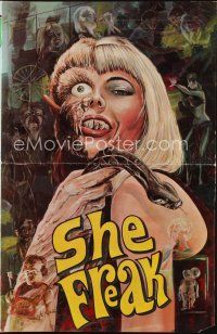 3a938 SHE FREAK pressbook '67 sexy girls & side-show freaks in the Alley of Nightmares, great art!