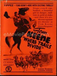 3a990 WHERE TRAILS DIVIDE pressbook '37 cowboy Tom Keene is here with exciting thrills!