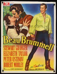 2y013 BEAU BRUMMELL Belgian '55 art of full-length Stewart Granger & kissing Liz Taylor!
