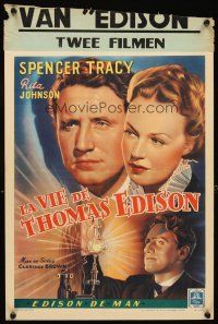 2y043 EDISON THE MAN Belgian '40 Spencer Tracy as Thomas the inventor, plus cool art!