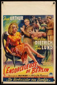 2y053 FOREIGN AFFAIR Belgian '48 art of Jean Arthur & sexy full-length Marlene Dietrich!