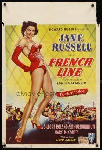2y056 FRENCH LINE Belgian '54 Howard Hughes, art of sexy Jane Russell in skimpy outfit!