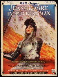 2y078 JOAN OF ARC Belgian '48 classic art of Ingrid Bergman in full armor on horse!