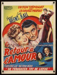 2y088 LOVER COME BACK Belgian '46 art of pretty redhead Lucille Ball & George Brent!