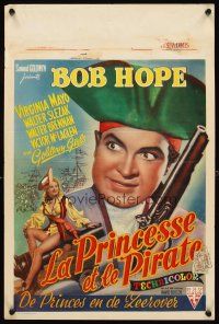 2y110 PRINCESS & THE PIRATE Belgian '44 great close up of Bob Hope with gun & sexy Virginia Mayo!