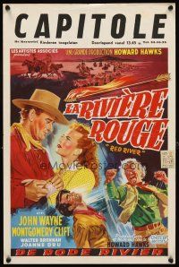 2y113 RED RIVER Belgian R1950s different art of John Wayne, Montgomery Clift & Dru, Howard Hawks!