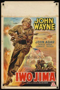 2y122 SANDS OF IWO JIMA Belgian '50 great artwork of World War II Marine John Wayne!