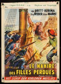 2y126 SHIP OF CONDEMNED WOMEN Belgian '54 art of sexy May Britt tied to mast & flogged!