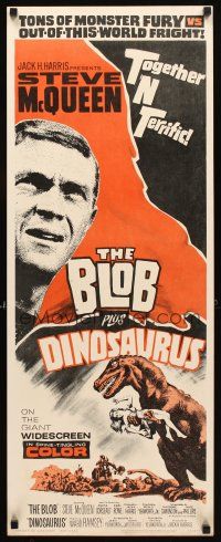 2y308 BLOB/DINOSAURUS insert '64 great close up of Steve McQueen, plus art of T-Rex w/girl!