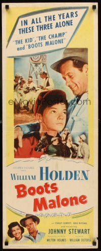 2y314 BOOTS MALONE insert '51 close up of William Holden with young horse jockey Johnny Stewart!