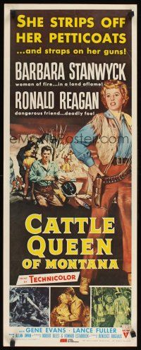 2y331 CATTLE QUEEN OF MONTANA REPRODUCTION insert '81 Barbara Stanwyck straps on her guns, Reagan!