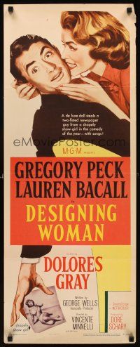 2y369 DESIGNING WOMAN insert '57 romantic art of Gregory Peck & sexy Lauren Bacall!