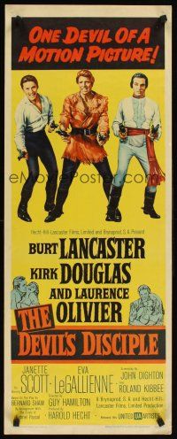 2y371 DEVIL'S DISCIPLE insert '59 Burt Lancaster, Kirk Douglas & Laurence Olivier all with 2 guns!