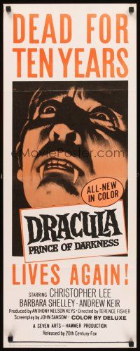 2y379 DRACULA PRINCE OF DARKNESS insert '66 vampire Christopher Lee, dead for ten years!