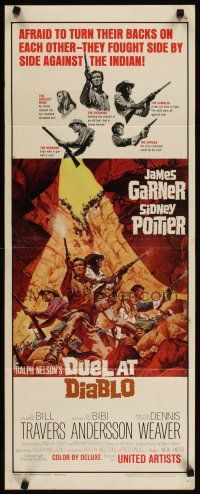 2y380 DUEL AT DIABLO insert '66 really cool art of Sidney Poitier & James Garner surrounded!