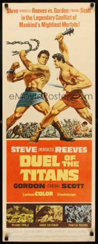 2y381 DUEL OF THE TITANS insert '63 Romolo e Remo, Steve Hercules Reeves vs Gordon Tarzan Scott!