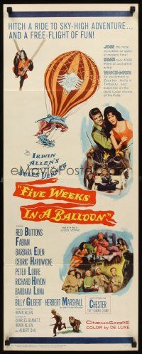 2y393 FIVE WEEKS IN A BALLOON insert '62 Jules Verne, Red Buttons, Fabian, Barbara Eden