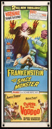 2y397 FRANKENSTEIN MEETS SPACE MONSTER/CURSE OF VOODOO insert '65 cool artwork of alien monsters!