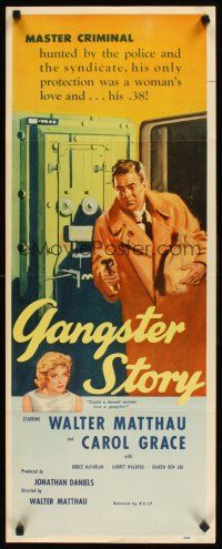 2y403 GANGSTER STORY insert '59 Carol Grace, Walter Matthau stars & directs!